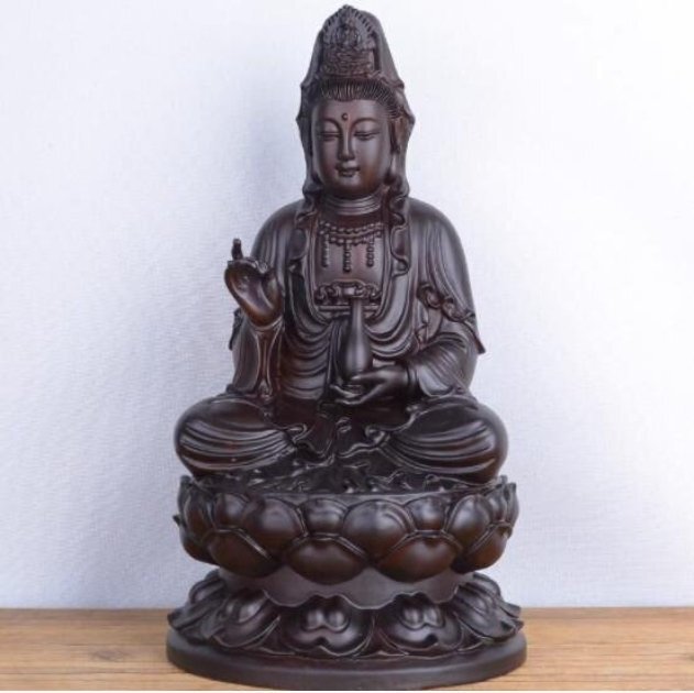 新入荷★仏教美術 精密細工 木彫仏像 木彫り 天然木 置物 浄瓶観音菩薩座像　仏像 高さ20cm_画像1