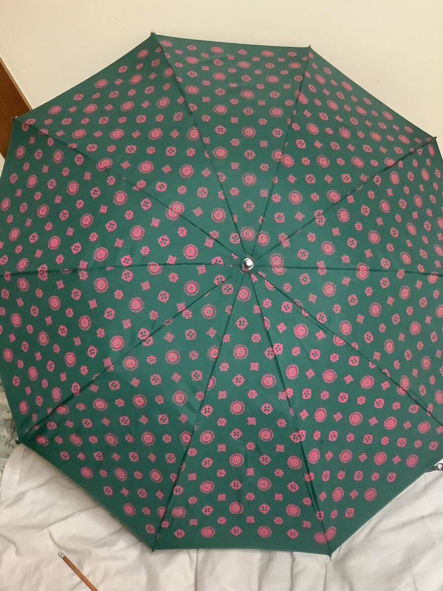 折り畳み傘　傘　折りたたみ傘　雨傘　500円超10％オマケ　使用時全68布49持ち手直径2.3保管時31cm 340g カバー付　深緑赤い柄　多少錆有