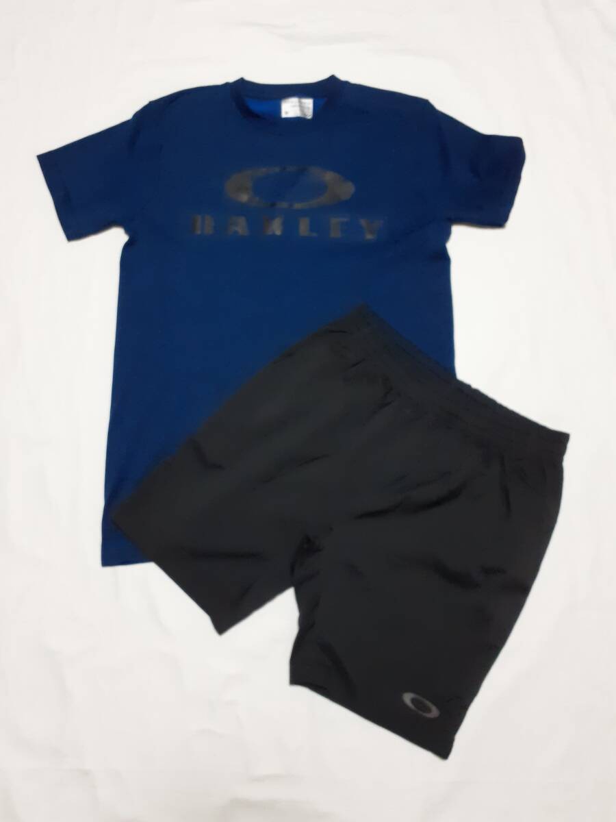 OAKLEY オークリー Tシャツ ジャージ size M ブルー ネイビー ハーフパンツ ジャージ 442364JP size M ブラック 上下セット 美品_画像1