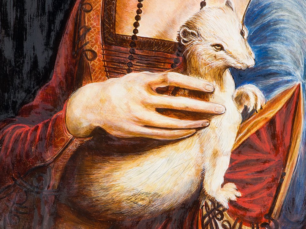 【五】模写 レオナルド・ダ・ヴィンチ 『白貂を抱く貴婦人』 テンペラ 8号 額装_画像5