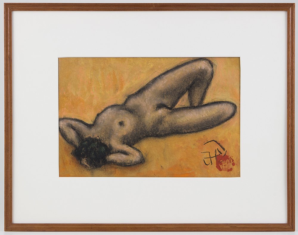 【五】真作 高田博厚 『裸婦』 パステル 5号 1976年 額装 ／ 彫刻家の画像2