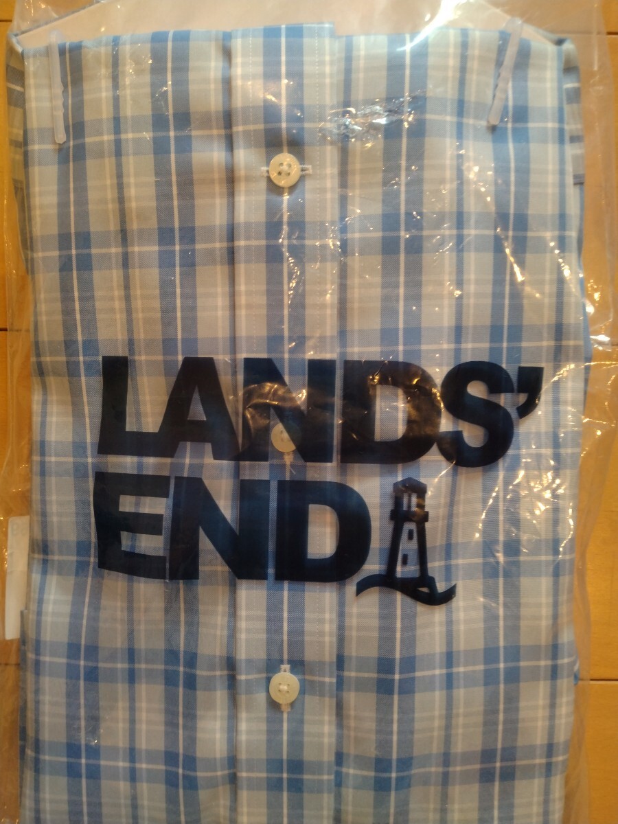 ランズエンド LANDS' END スーピマ ピンオックスフォードシャツ ボタンダウン シーブルーホワイト・マルチプラッド 39-82 ★送料無料★_画像2