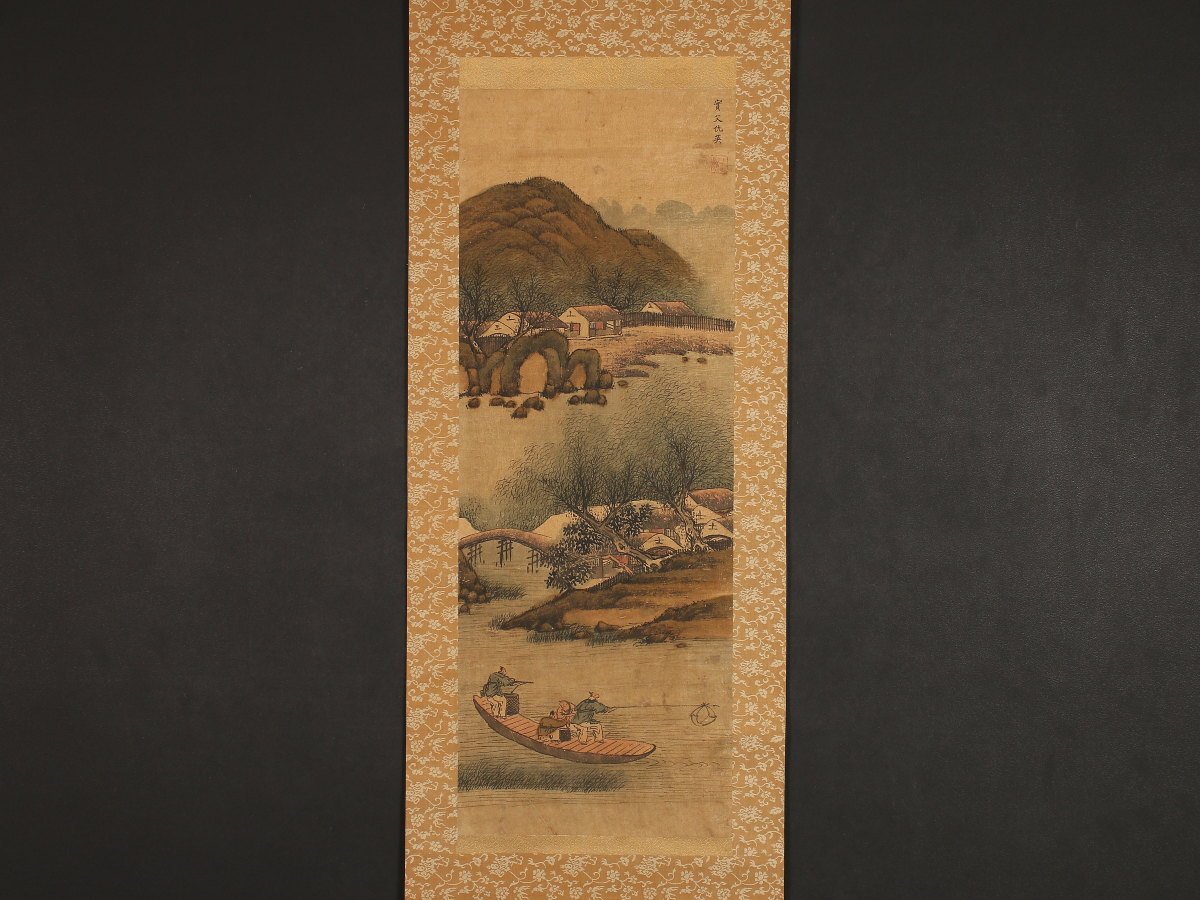 【模写】【伝来】sh9710〈仇英〉山水舟人物図 中国画 明四大家 十洲 明代中期_画像1