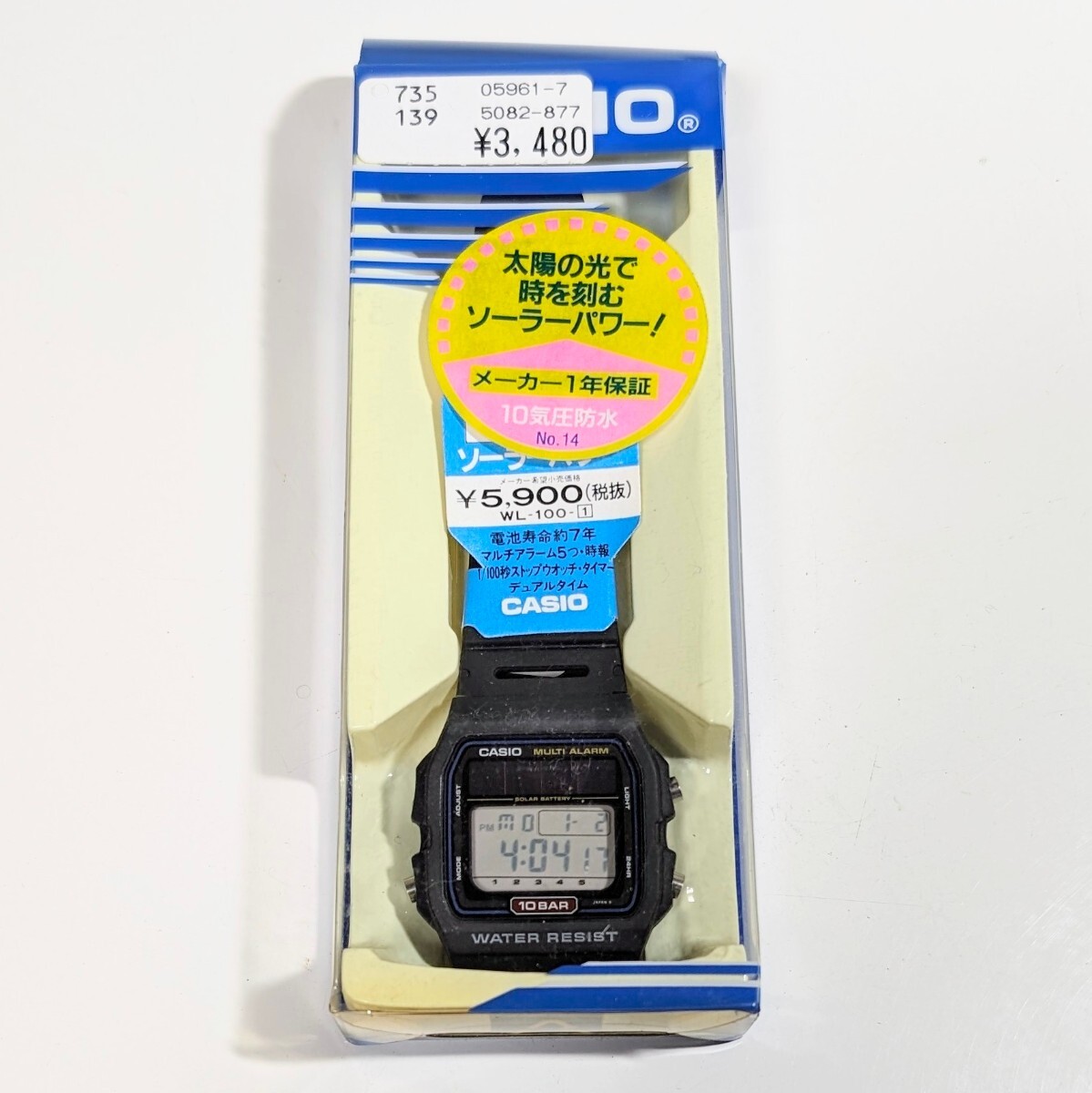 未使用保管品 当時物 希少レア CASIO MULTI ALARM WL-100 カシオ マルチアラーム ソーラーバッテリー WL-100 説明書 箱付 現状品_画像1