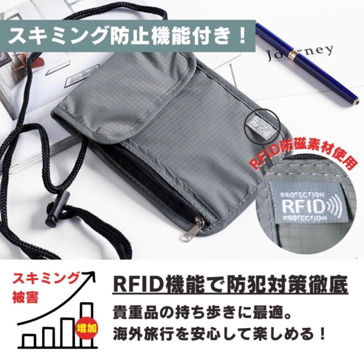 【新品】パスポートケース パスポート入れ スキミング防止 セキュリティポーチ サコッシュ スリム 薄型 防犯 貴重品 旅行 