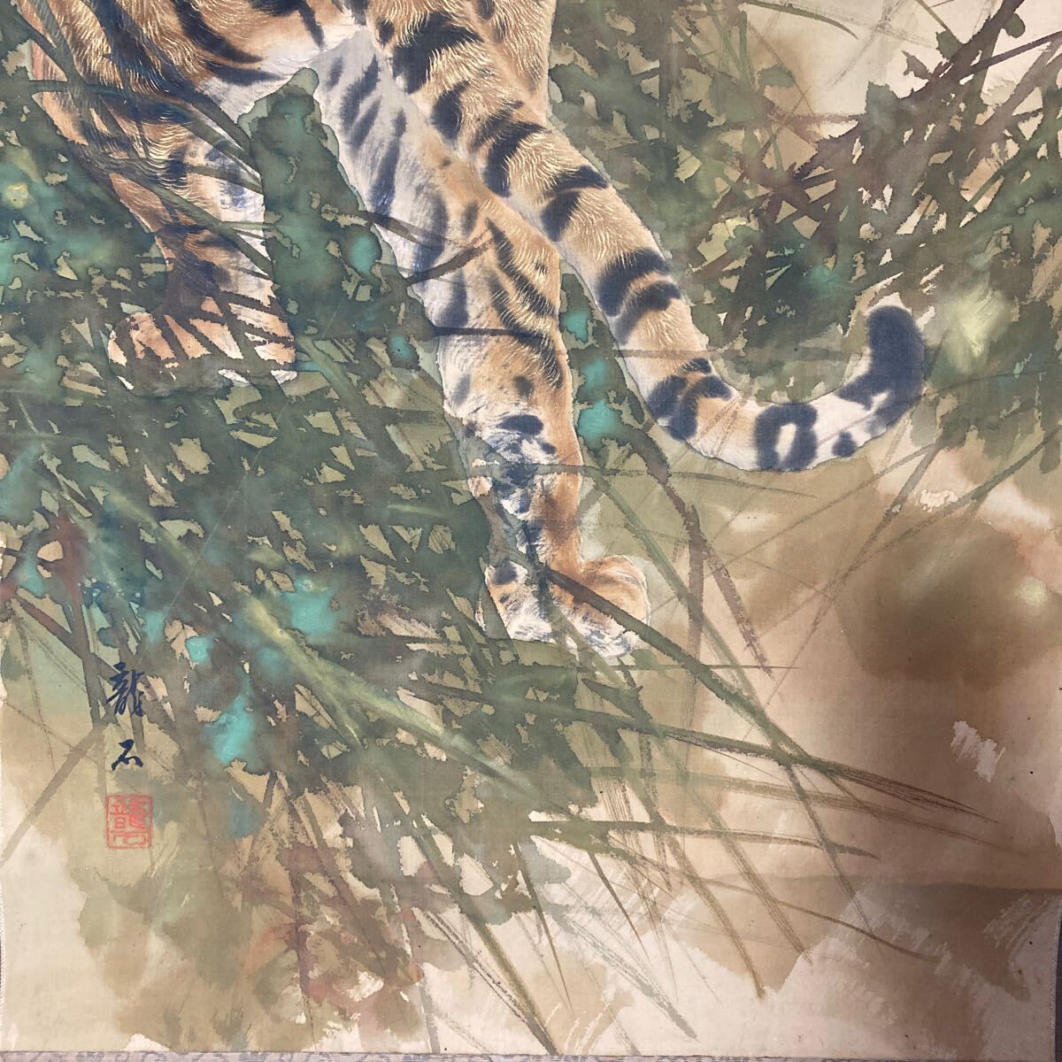 【模写】掛軸 龍石 絹本 猛虎 箱無 同梱可能 No.4198_画像8