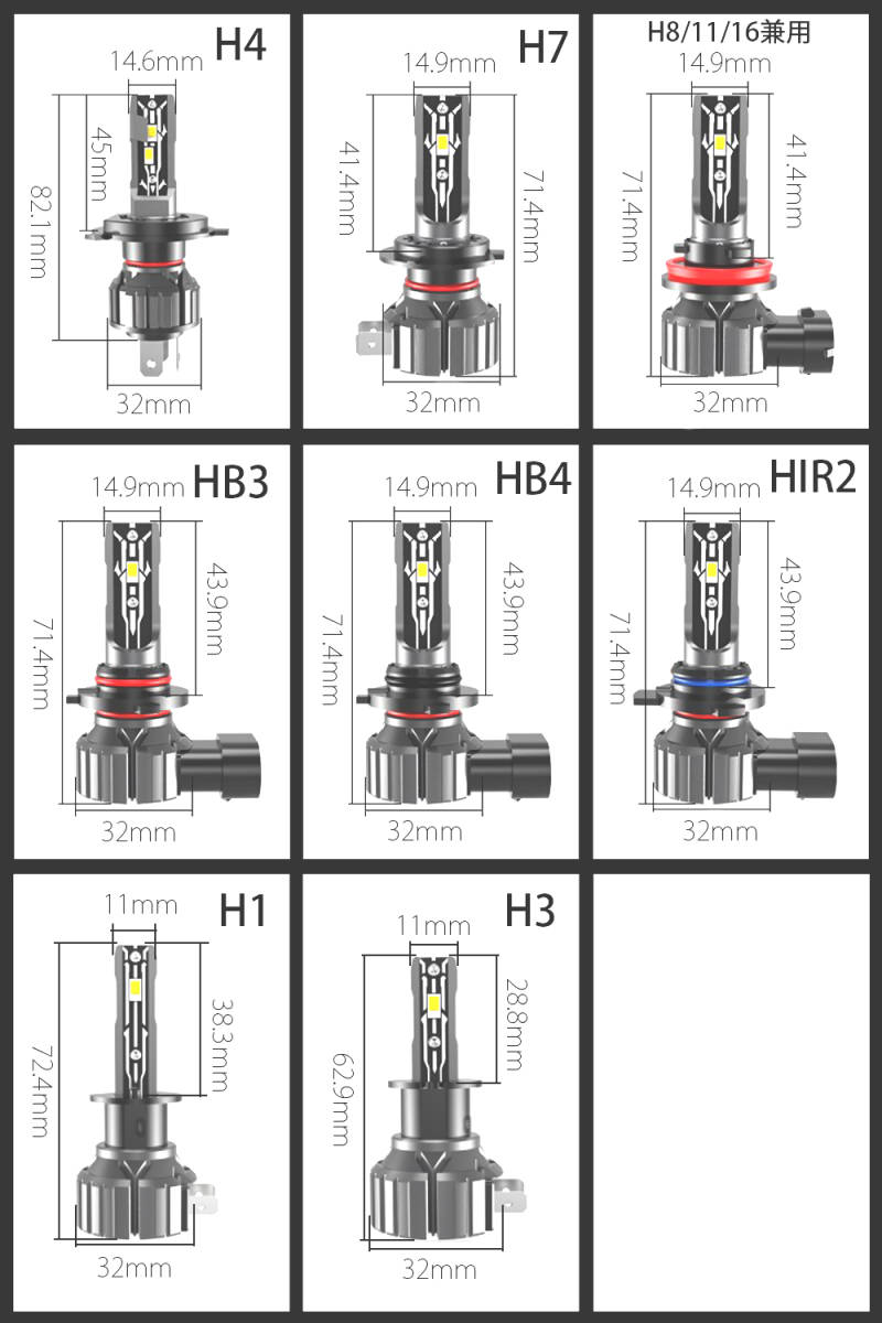  LEDヘッドライト H4 H7 H8/H11/H16 HB3 HB4 HIR2 H1 H3 フォグランプ 光軸調整機能付 新車検対応 ポンつけ 40W 12000LM ファンレス _画像10