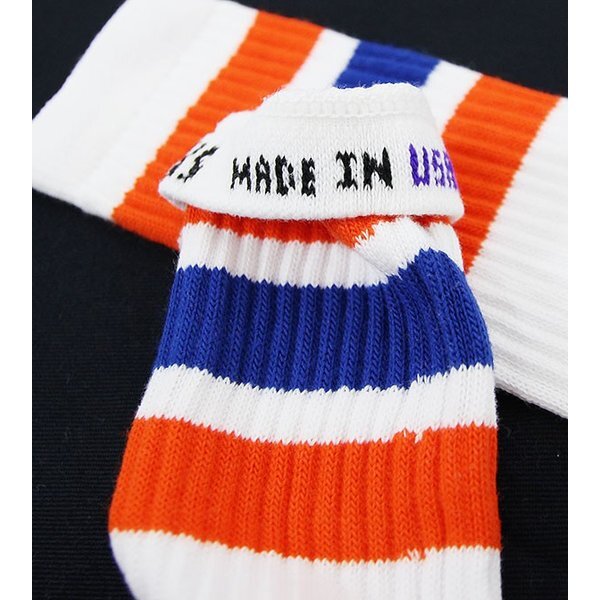 SkaterSocks ロングソックス 靴下 ソックス スケボー Knee high White tube socks with Orange-Royal Blue stripes style 1 (25インチ)_画像3