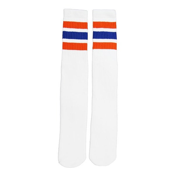 SkaterSocks ロングソックス 靴下 ソックス スケボー Knee high White tube socks with Orange-Royal Blue stripes style 1 (25インチ)_画像1