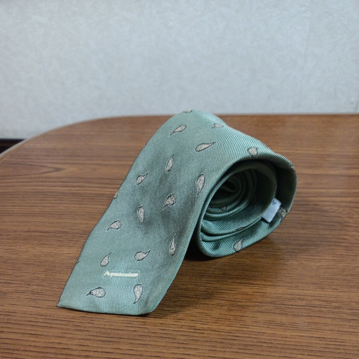 Aquascutum Aquascutum necktie peiz Lee pattern green base green color Logo England made MADE IN ENGLAND silk silk 100%