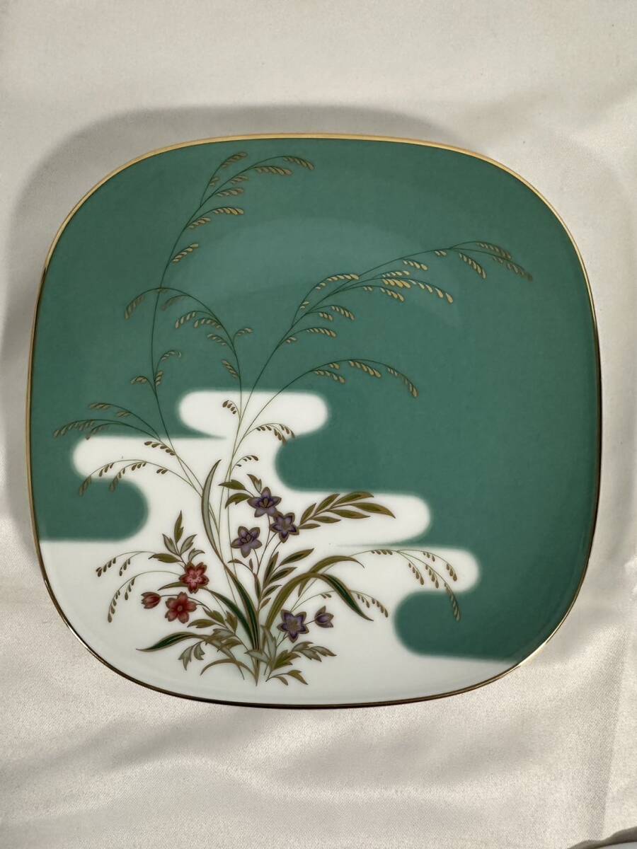 美品 Noritake 乃リタケ ノリタケ ハナリンス 角皿 銘々皿 5枚 セット 専用箱あり 金彩 花柄 和食器の画像2