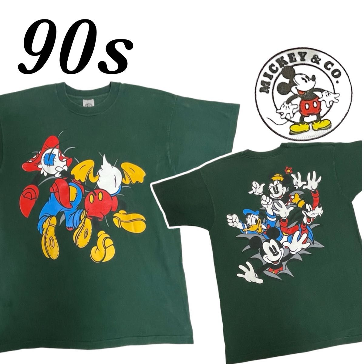 【超美品】ミッキー＆コー ディズニー Tシャツ Disneyブチ抜きTシャツ ＸＬ 90s ヴィンテージ USA製 半袖Tシャツ