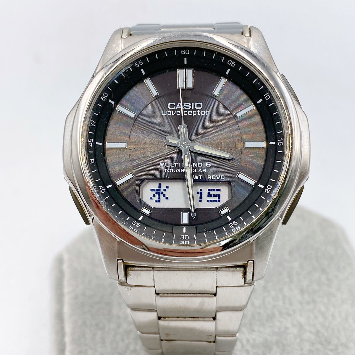 稼働品 CASIO カシオ 腕時計 WAVE CEPTOR ウェーブセプター 電波ソーラー WVA-M630 メンズ シルバー_画像2