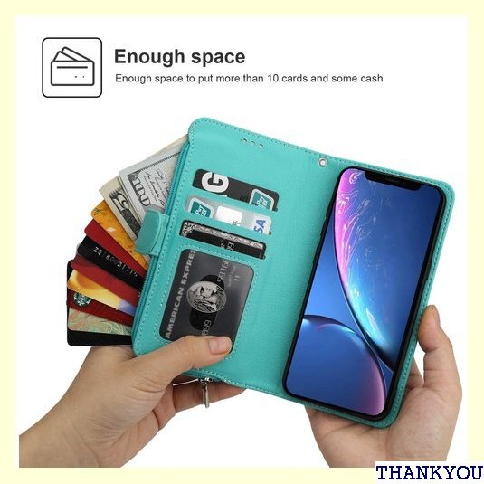 Eastwave アイフォン XR ケース 財布型 i ファスナーポケット付き PUレザー 5色 ライトグリーン 222の画像5