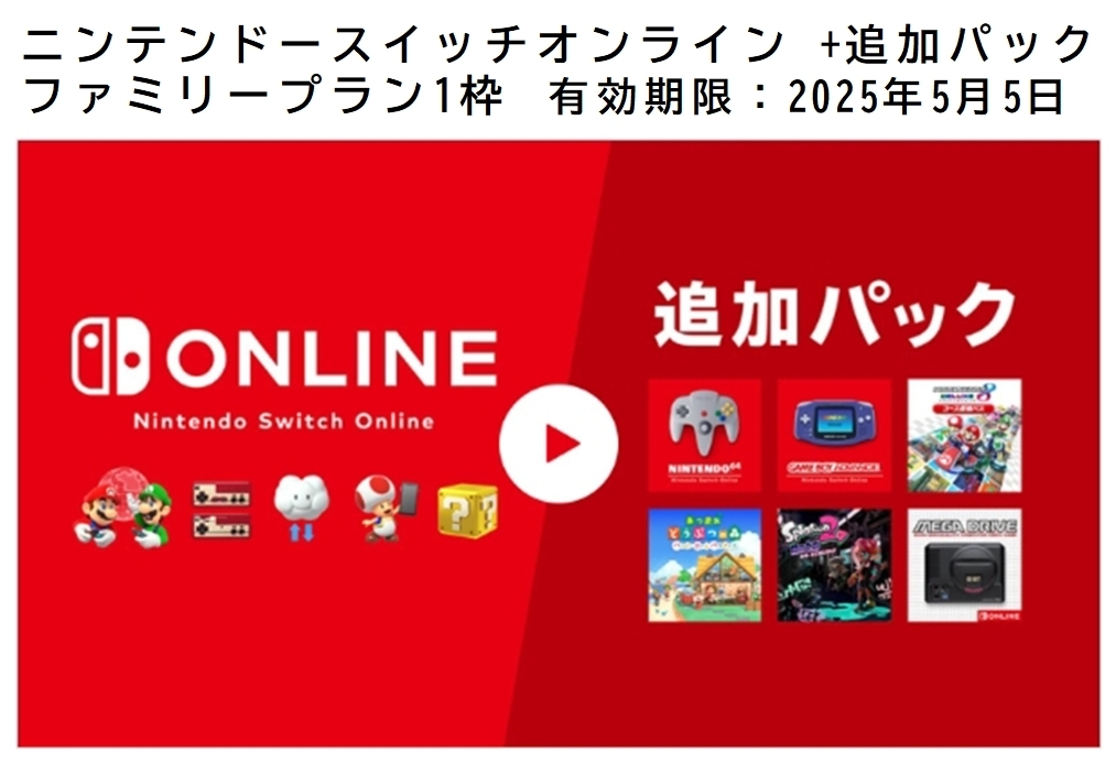 ニンテンドースイッチオンライン　Nintendo Switch Online + 追加パック　12ヶ月　1枠⑤_画像1