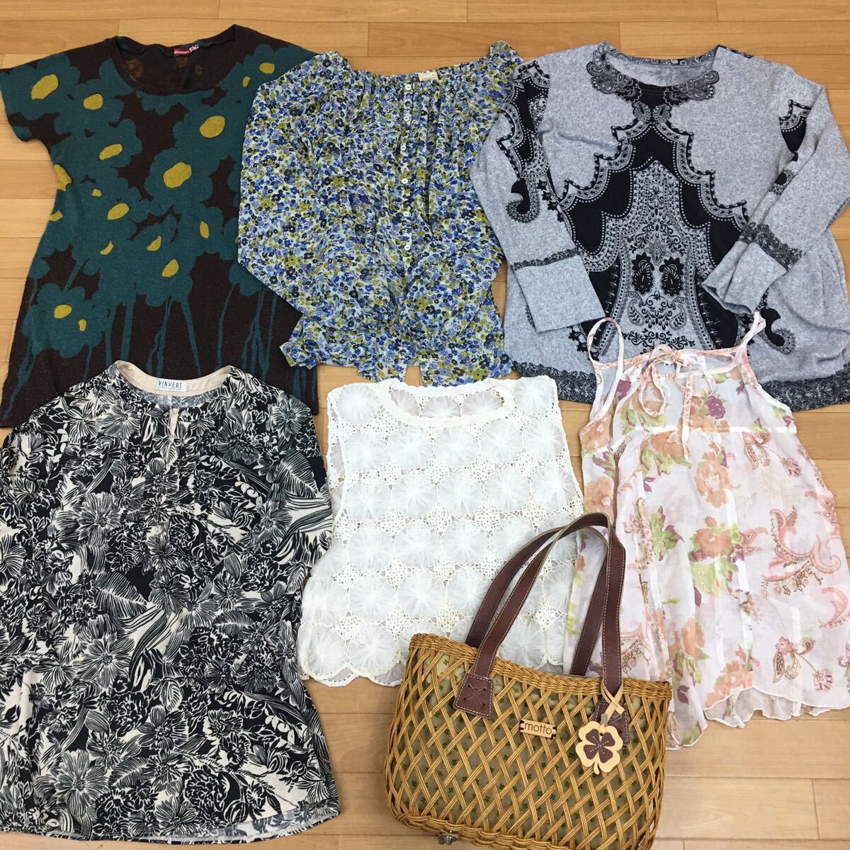 *5-23 lady's Showa Retro summarize 51 point size various woman clothes tops skirt bottoms One-piece retro pattern floral print setup 