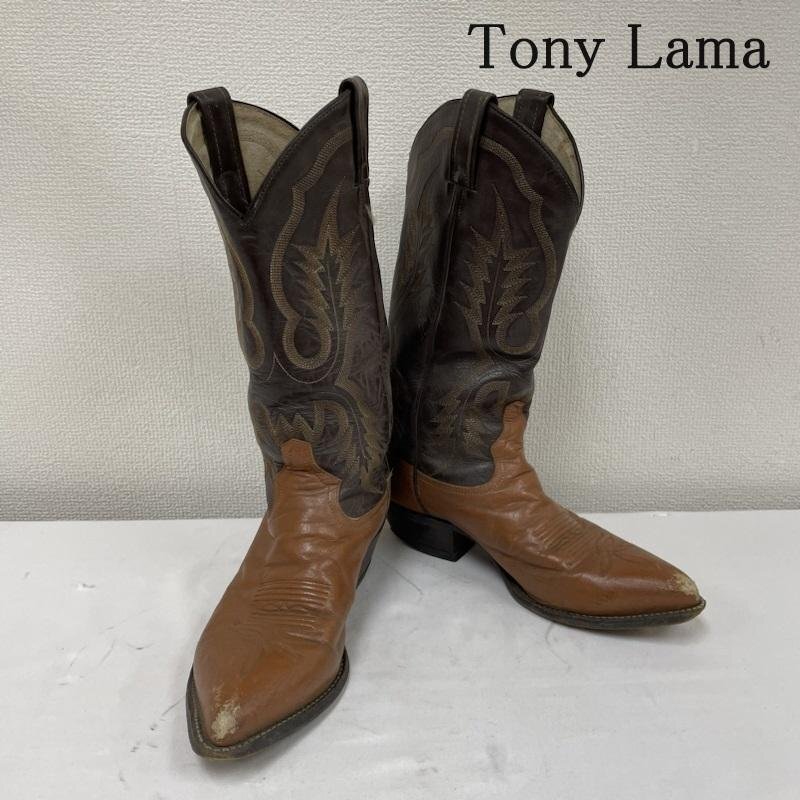  Tony Lama кожа ковбойские сапоги двухцветный - каблук вышивка ботинки ботинки US:7 чай / Brown 