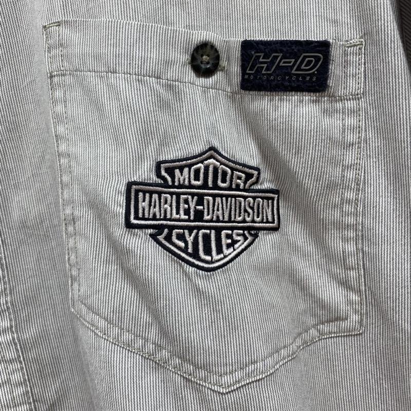 ハーレーダビッドソン Harley-Davidson ワークシャツ ワッペン ストライプ ビッグサイズ 2XL シャツ、ブラウス シャツ、ブラウス XXL_画像4