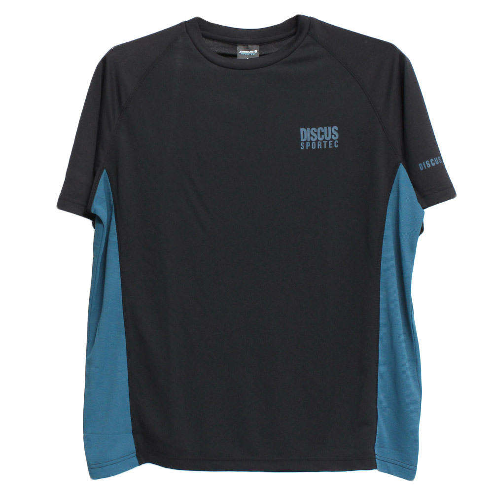 【新品】 2L ブラック DISCUS ディスカス 半袖 Tシャツ メンズ 大きいサイズ ドライ 吸汗速乾 UVカット ロゴ プリント クルーネック カット_画像3