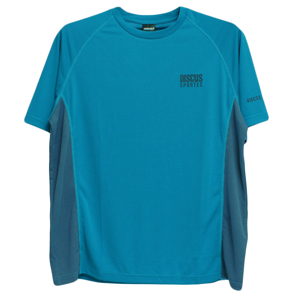 【新品】 5L ブルー DISCUS ディスカス 半袖 Tシャツ メンズ 大きいサイズ ドライ 吸汗速乾 UVカット ロゴ プリント クルーネック カットソ_画像3