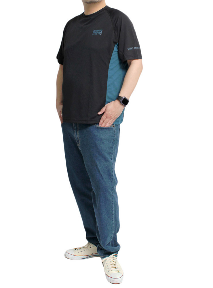 【新品】 2L ブラック DISCUS ディスカス 半袖 Tシャツ メンズ 大きいサイズ ドライ 吸汗速乾 UVカット ロゴ プリント クルーネック カット_画像2