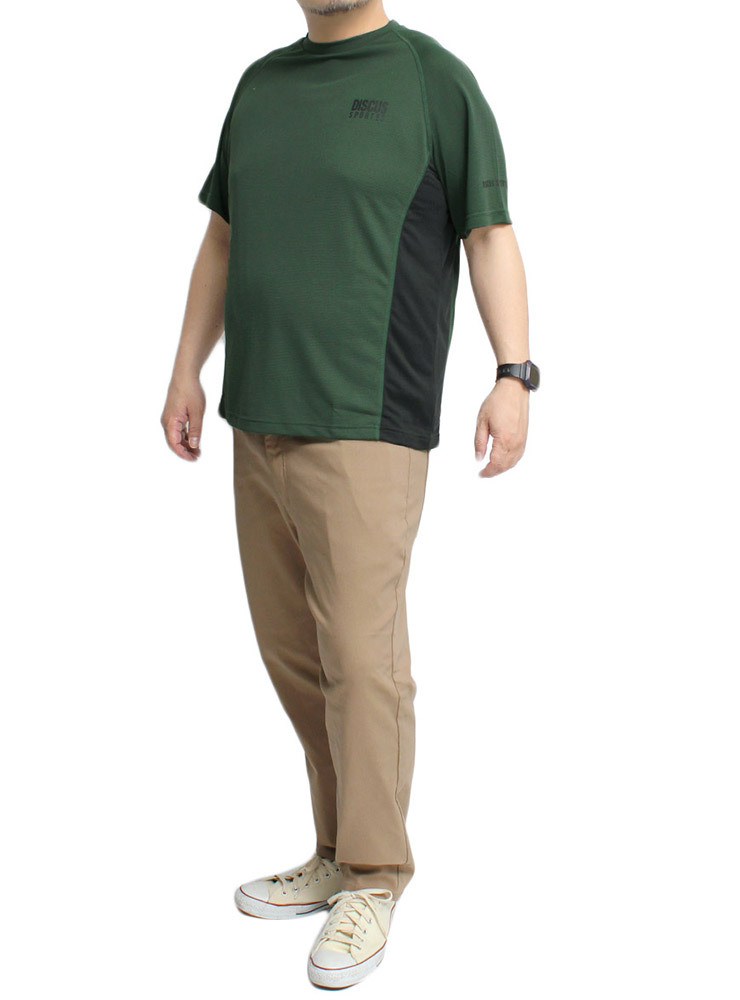 【新品】 2L カーキ DISCUS ディスカス 半袖 Tシャツ メンズ 大きいサイズ ドライ 吸汗速乾 UVカット ロゴ プリント クルーネック カットソ_画像2