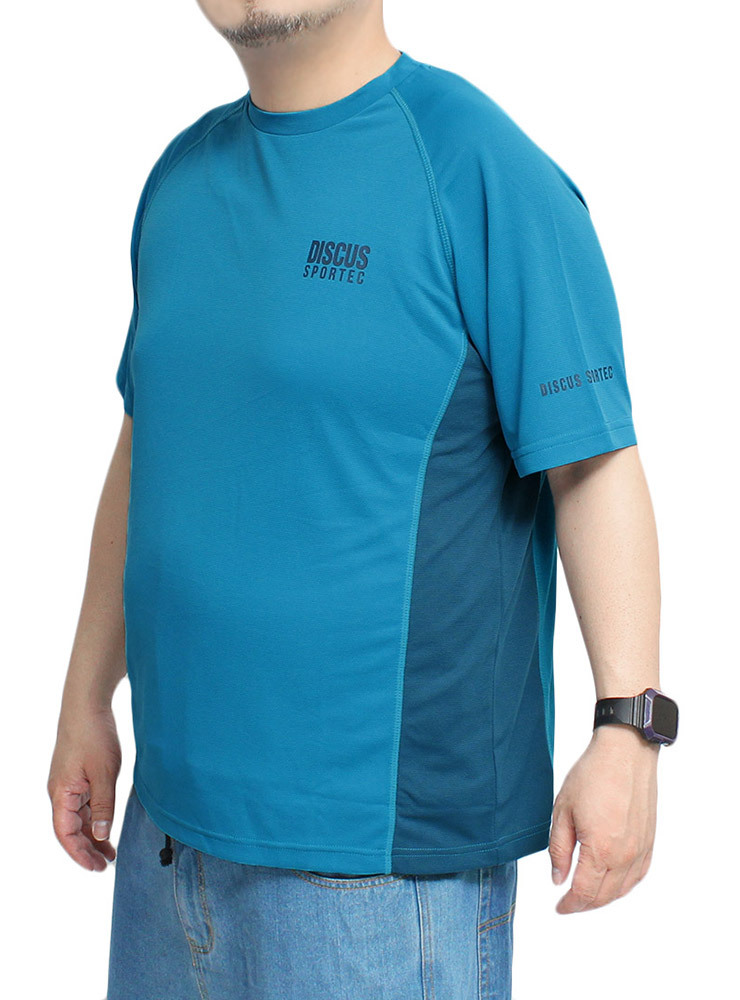 【新品】 4L ブルー DISCUS ディスカス 半袖 Tシャツ メンズ 大きいサイズ ドライ 吸汗速乾 UVカット ロゴ プリント クルーネック カットソ_画像1