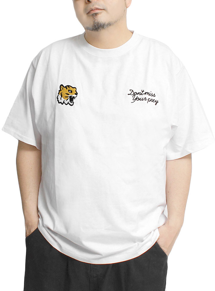 【新品】 3L ホワイト 半袖 Tシャツ メンズ 大きいサイズ スカジャン風 タイガー 刺? プリント ヘビーウェイト クルーネック カットソー_画像2
