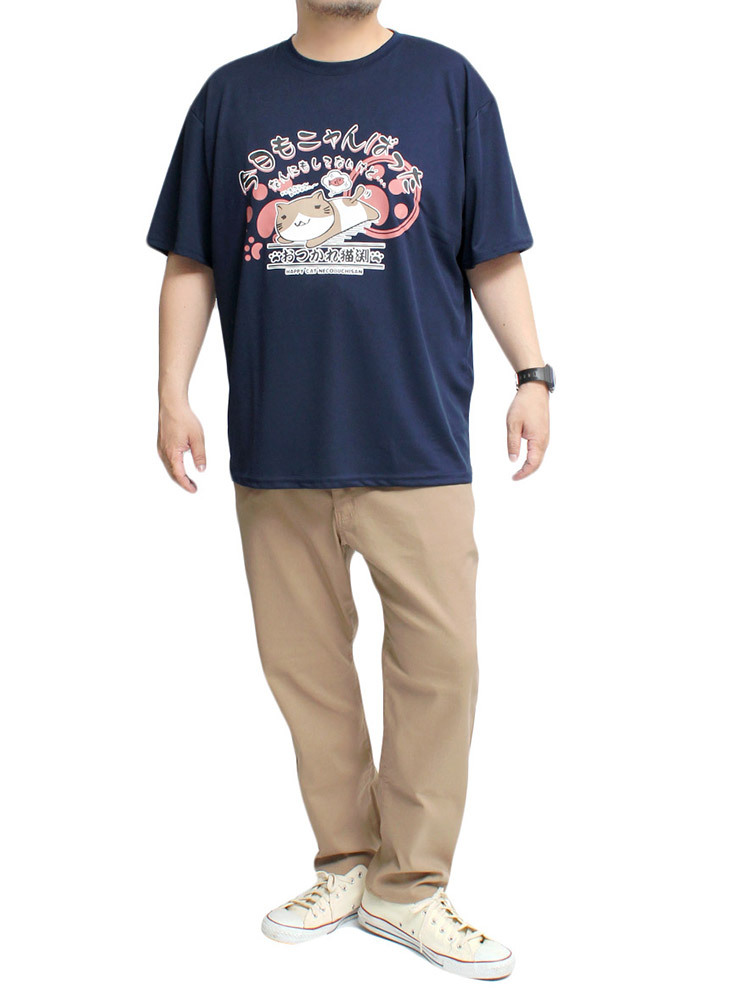 【新品】 3L ネイビー ねこぶちさん 猫渕さん 半袖 Tシャツ メンズ 大きいサイズ プリント 吸水速乾 ドライ クルーネック カットソー_画像3