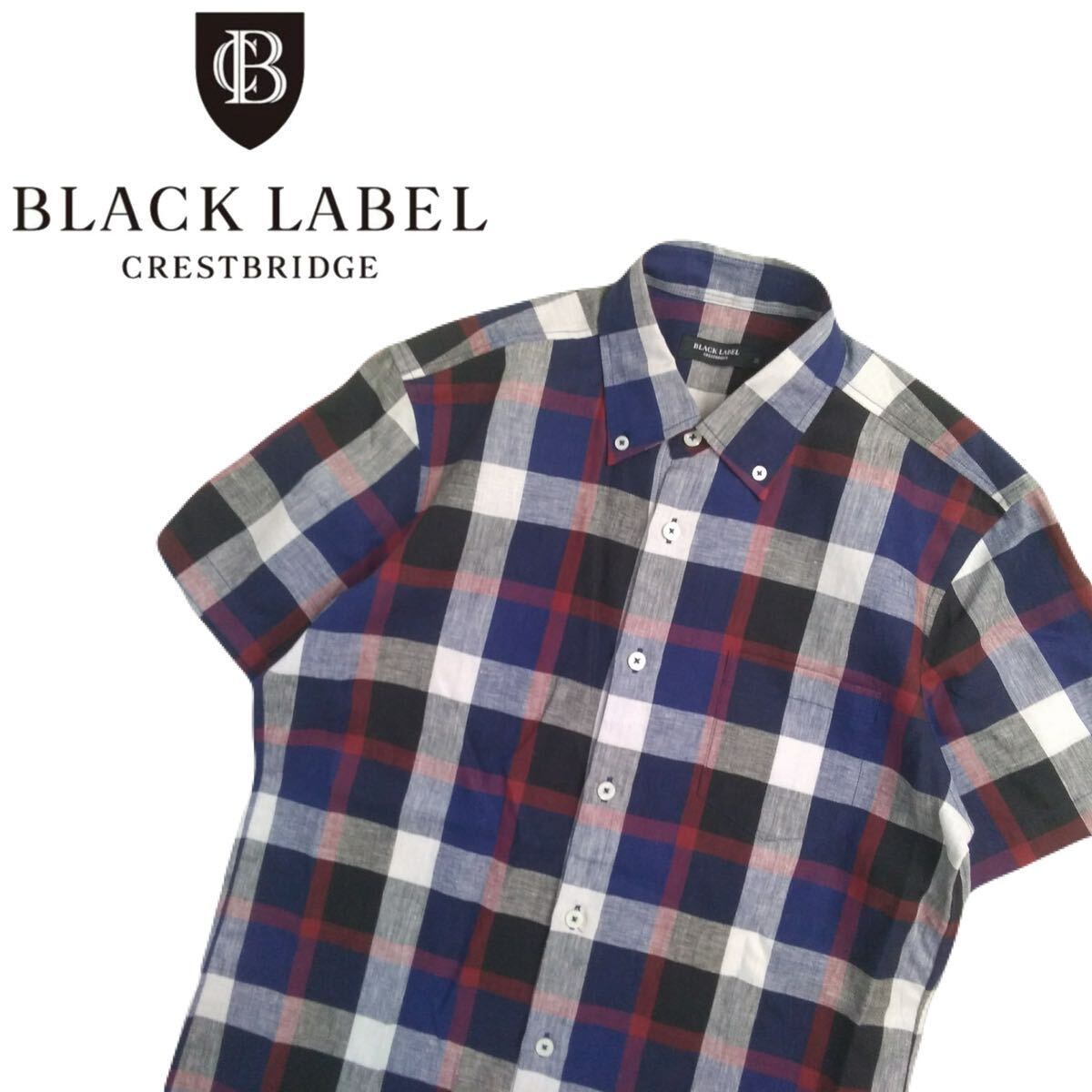  не использовался класс шедевр BLACK LABEL CRESTBRIDGEnoba проверка linen рубашка с коротким рукавом сорочка мужской M Black Label k rest Bridge 2405105