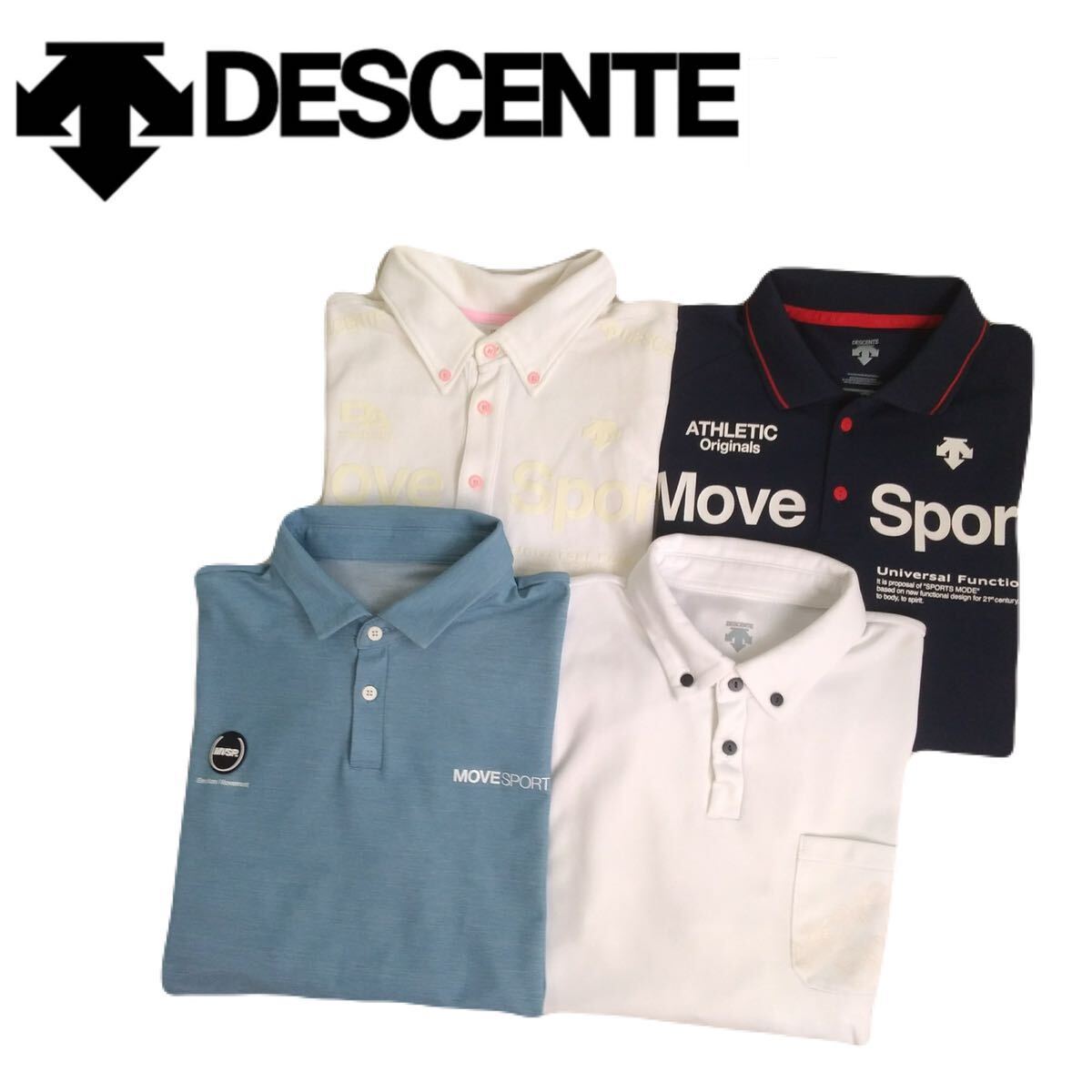 特大サイズ 新品同様と極美 豪華4点 プロアスリート着 DESCENTE MOVE SPORT 吸水速乾 ストレッチ 半袖ポロシャツ メンズ ゴルフ 2405130_画像1