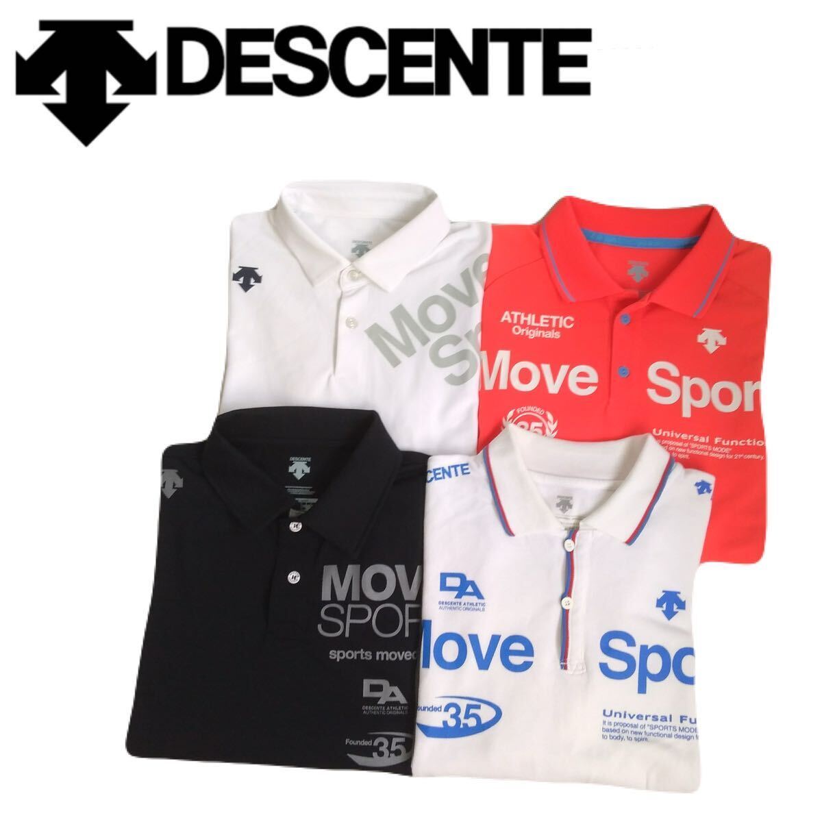 全て極美品 豪華4点 プロアスリート着 DESCENTE MOVE SPORT 吸水速乾 ストレッチ 半袖ポロシャツ メンズL ムーブスポーツ ゴルフ 2405136_画像1