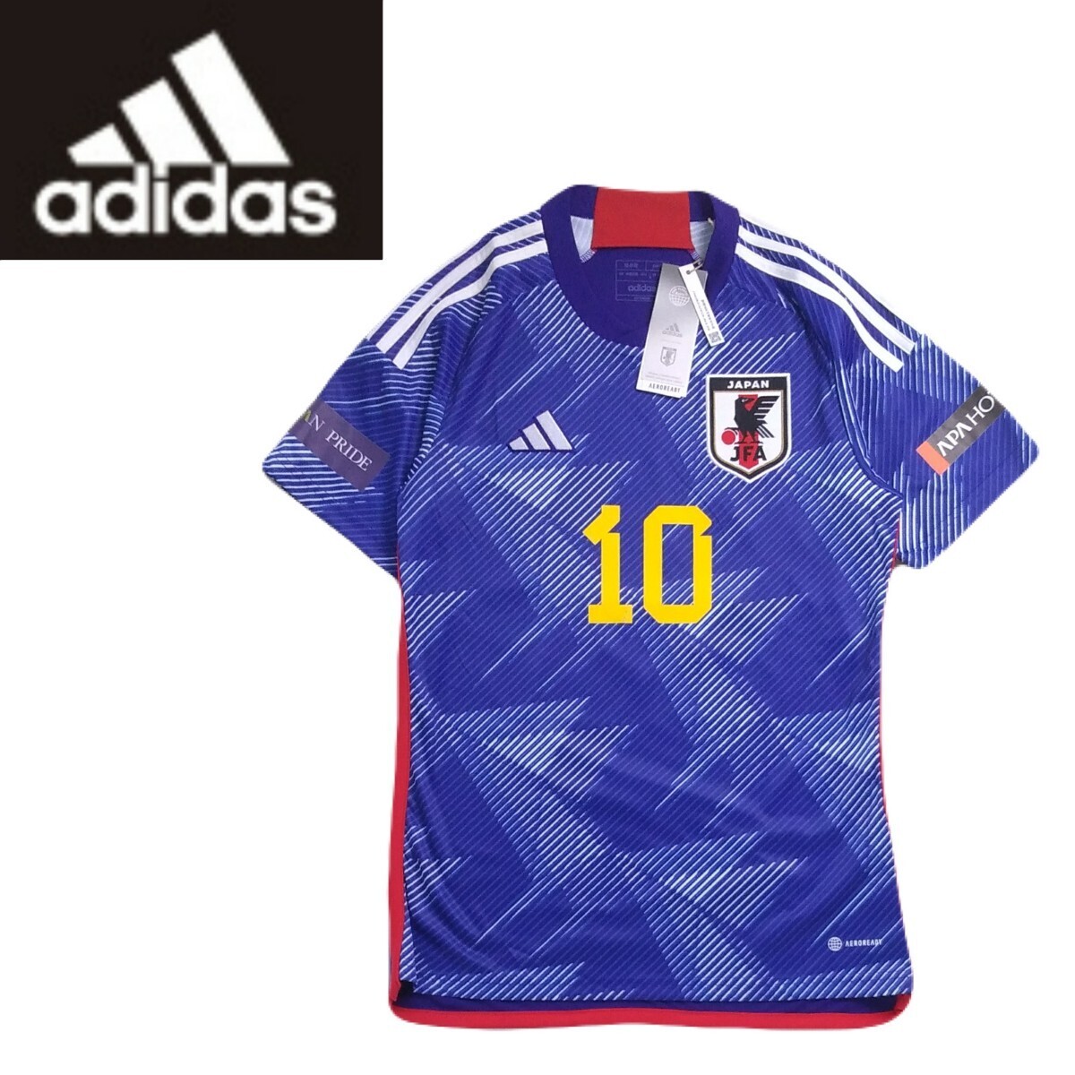 新品タグ付 adidas 日本代表 ユニフォーム 背番号10 南野拓実 堂安律 メンズM サッカー ワールドカップ FIFA JFA サムライブルー 2405142._画像1