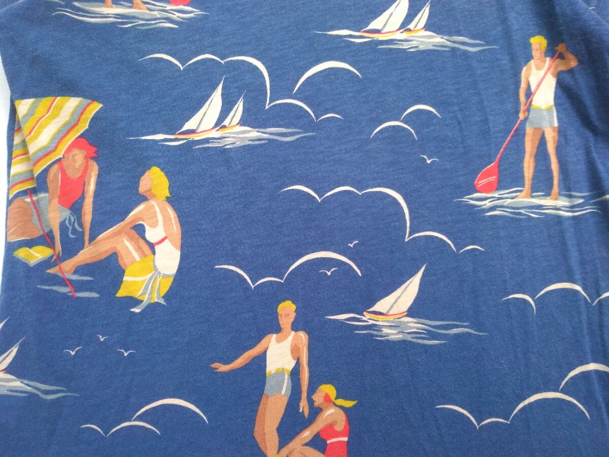 90s подлинная вещь шедевр Polo Ralph Laurense- кольцо яхта индиго .? рубашка-поло с коротким рукавом гавайская рубашка Hawaiian Ralph Lauren RRL 240571