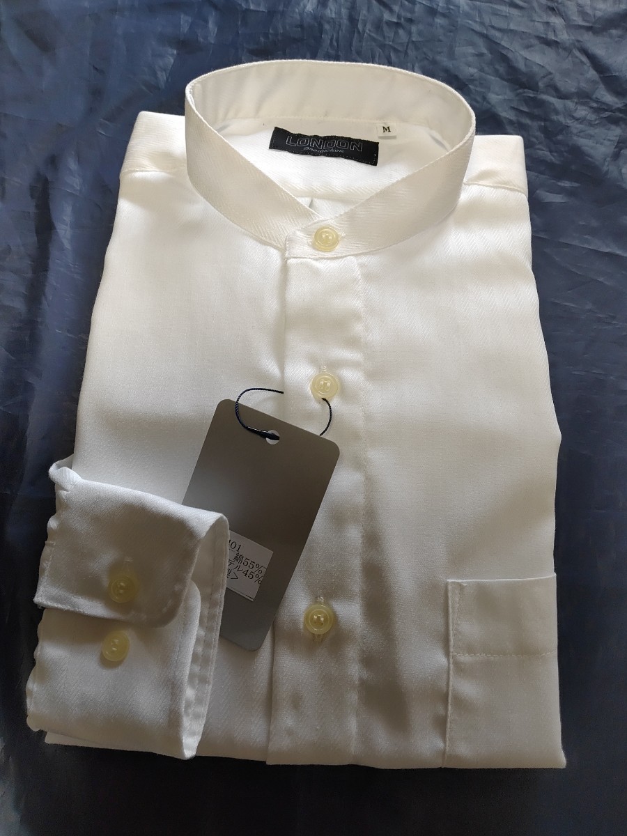 M寸・新品／日本製・形態安定スタンドカラーシャツ■オフホワイト色ドビー_画像2