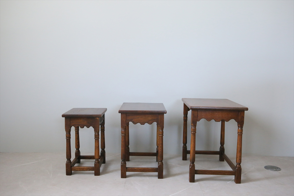  Britain antique * old tree ne -stroke table 3 pcs a/ storage type desk / wooden side table / display shelf / stand for flower vase / store furniture / display pcs / England Vintage furniture 