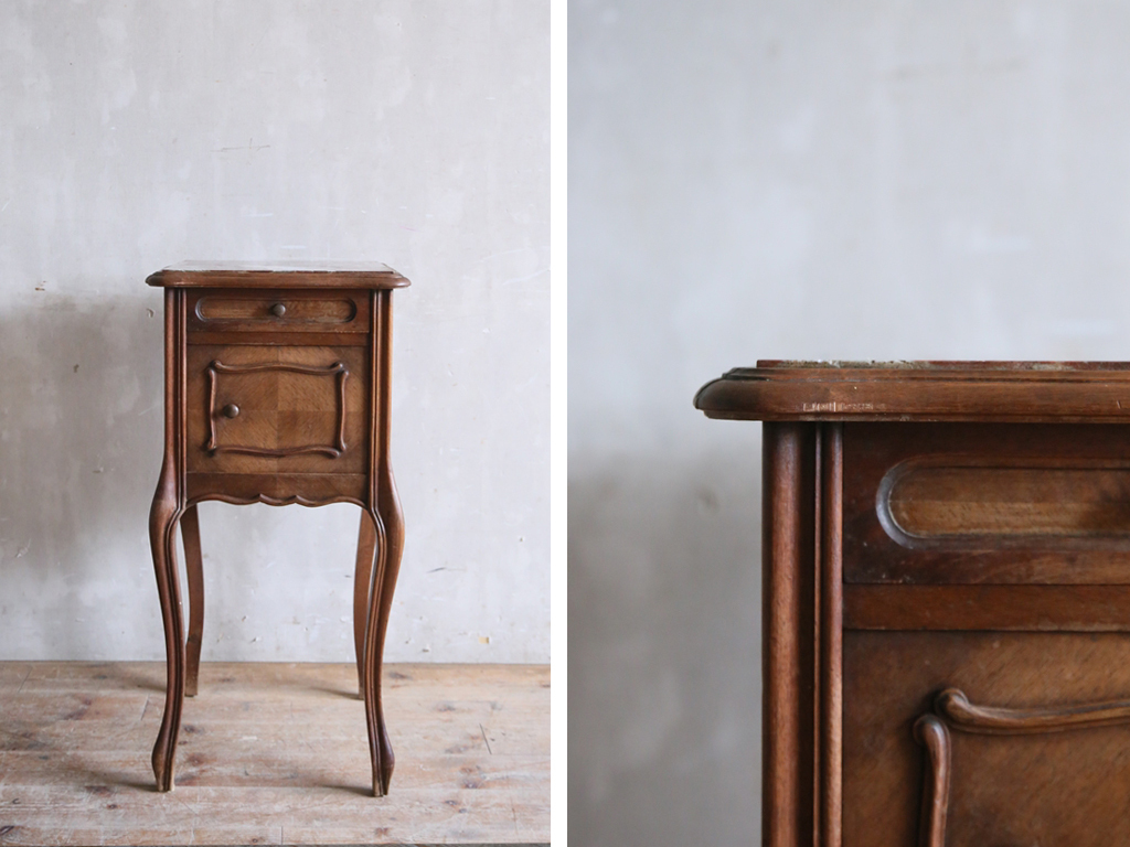  France antique * wooden * marble side cabinet / night table desk / display shelf / storage stand for flower vase / store furniture display pcs / French Vintage furniture 