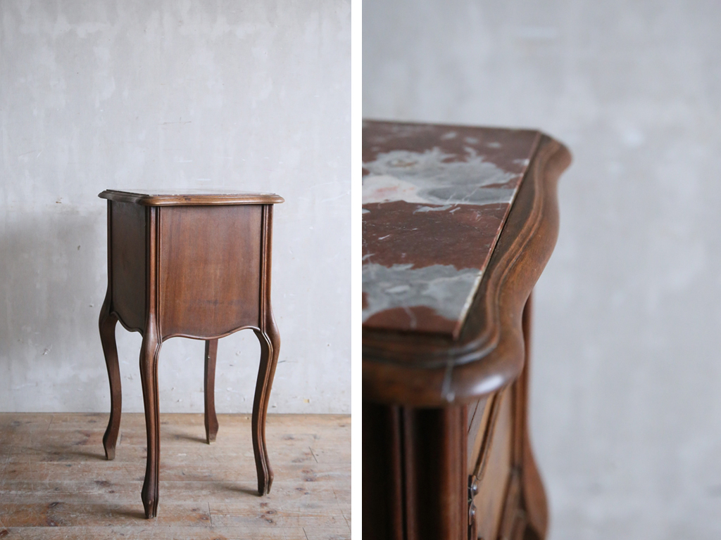 France antique * wooden * marble side cabinet / night table desk / display shelf / storage stand for flower vase / store furniture display pcs / French Vintage furniture 