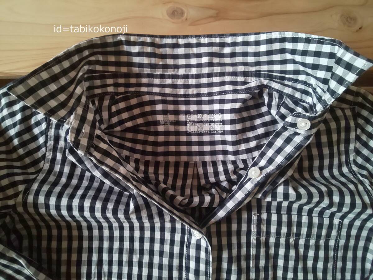 無印良品 MUJI 洗いざらしブロードシャツ Ｍ 黒チェック_画像4