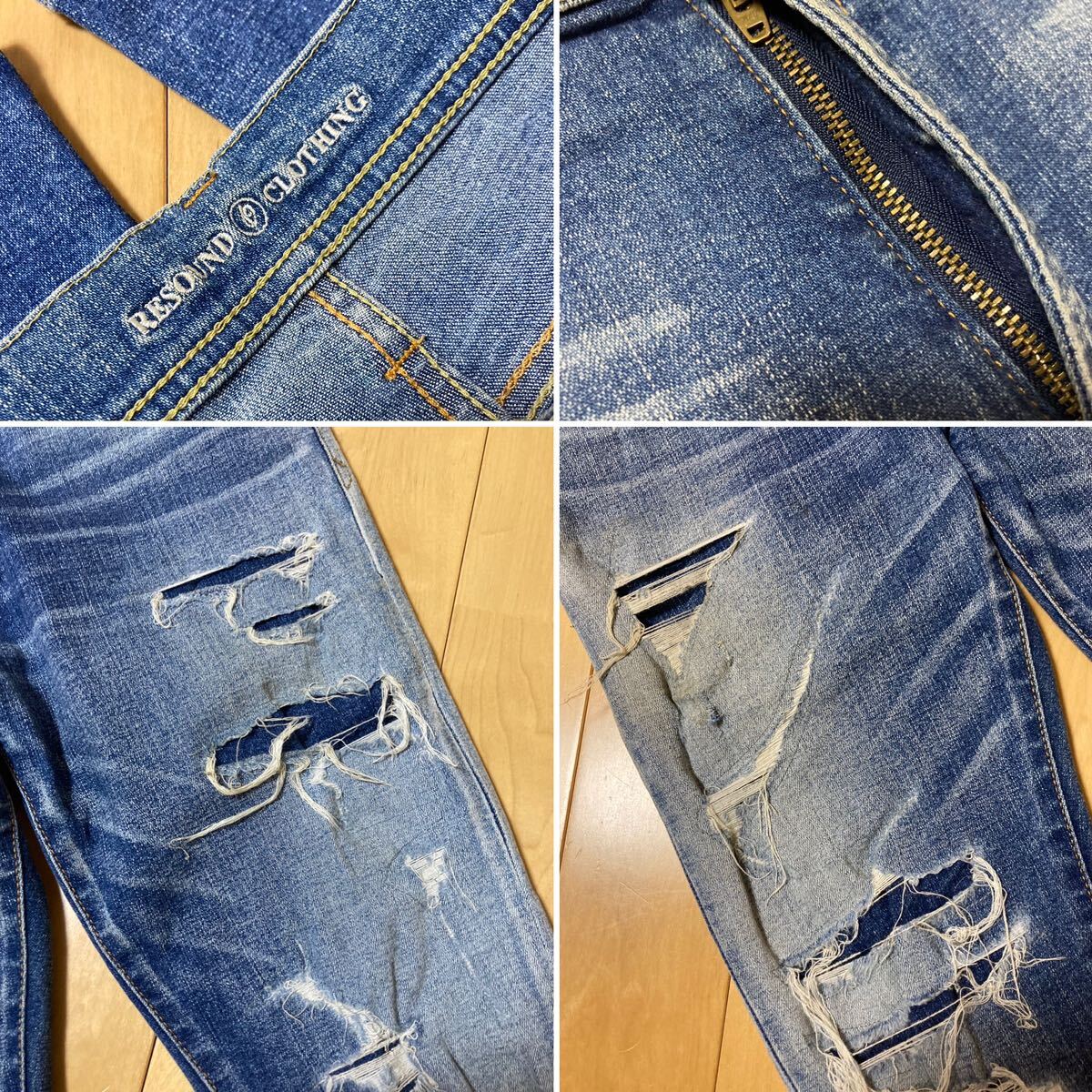 [RESOUND CLOTHING] 定価39,600 LOAD DENIM ダメージリペア加工 ストレッチスリム インディゴデニムパンツ 1 日本製 RC10-SSK-004 _画像6