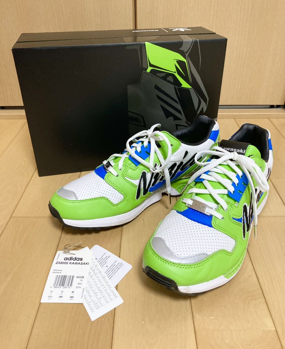 美品☆[KAWASAKI×ADIDAS] ZX8000 Ninja ニンジャ ローカットスニーカー US11.5 29.5cm GW3358 グリーン カワサキ アディダス_画像1