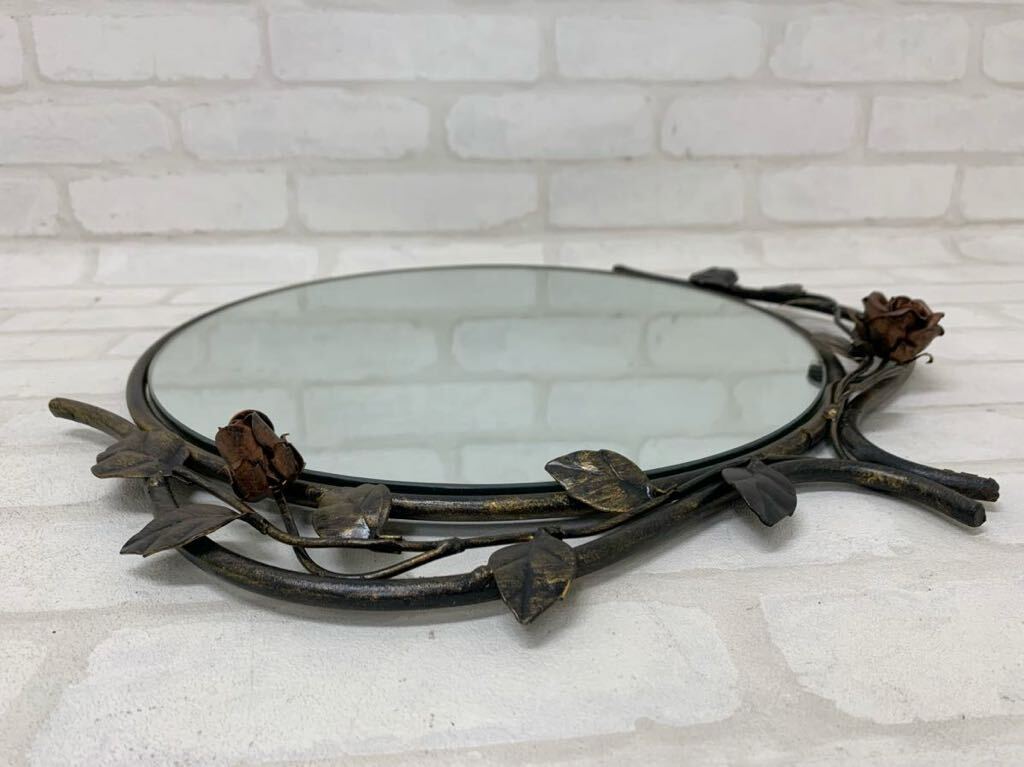 * под старину rose зеркало орнамент железный металлическая оправа длина 43cm× ширина 43.7cm роза роза круглый зеркало Vintage ... зеркало интерьер 