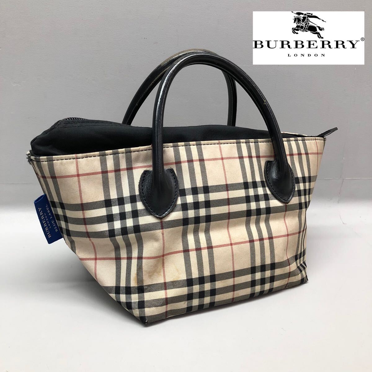 H■ BURBERRY BLUE LABEL バーバリー ブルーレーベル ミニ ハンドバッグ トートバッグ ノバチェック ベージュ 手持ち 鞄 レディース_画像1