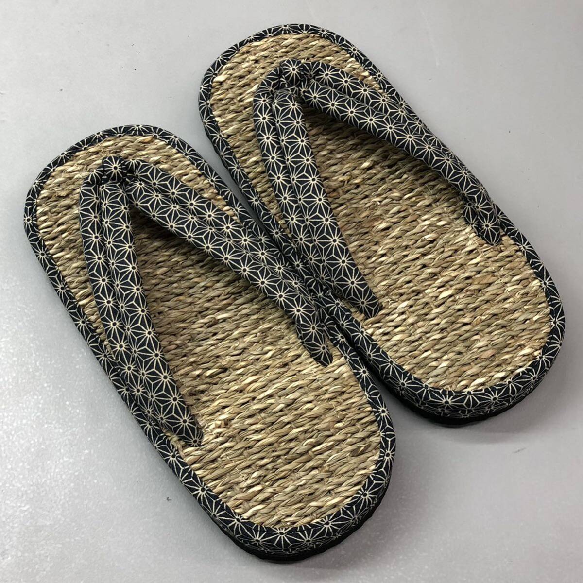 T# unused day . capital .... zori flax pattern black for man 25.0~27.0cm nature .100% tradition worker handmade. . folkcraft goods put on footwear thing shoes Japanese clothes casual storage goods 