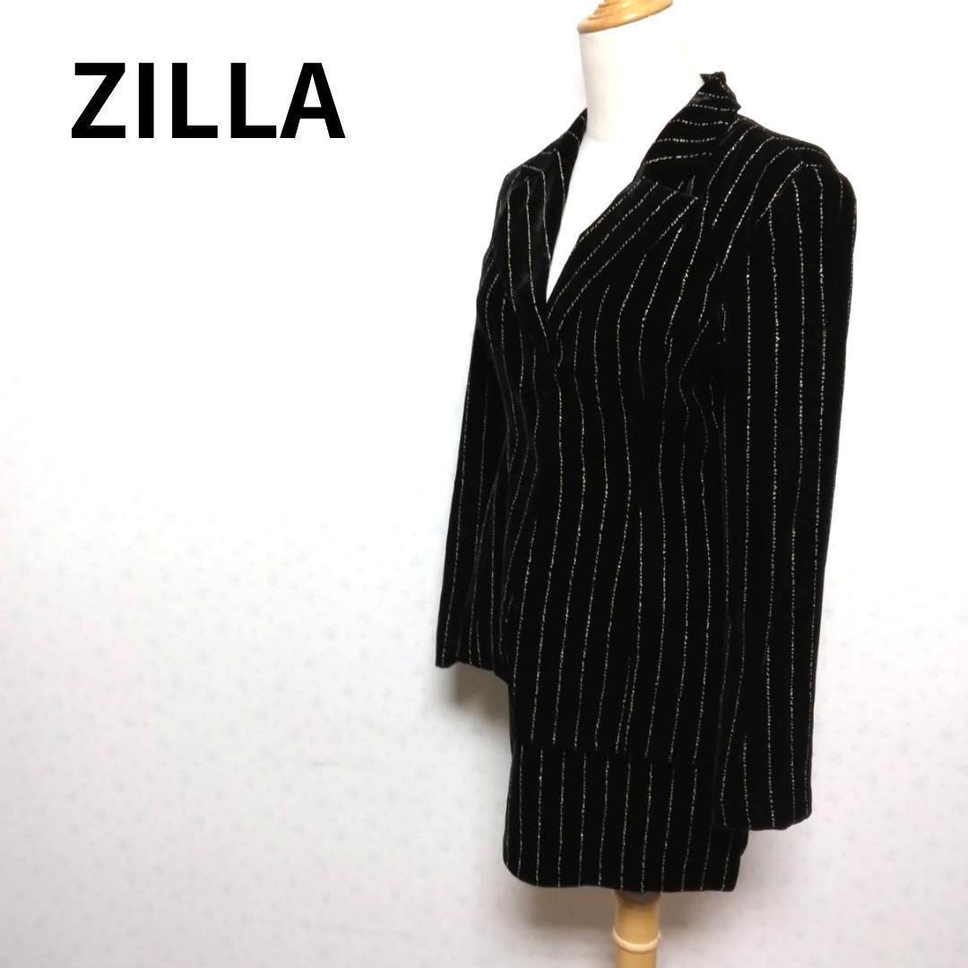 ZILLA スプライト柄 ブラックカラー キュプラ素材混 スカート スーツ上下 ブレザー 黒 レディース ビジネス Vネック _画像1
