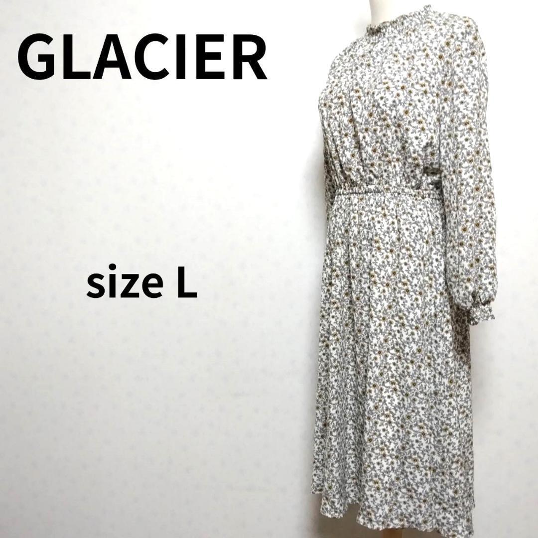 GLACIER ミャンマー製 小花総柄 ウエストゴム使用 ハニーズ ハイネックワンピース Lサイズ レディース ボタニカル柄 長袖_画像1