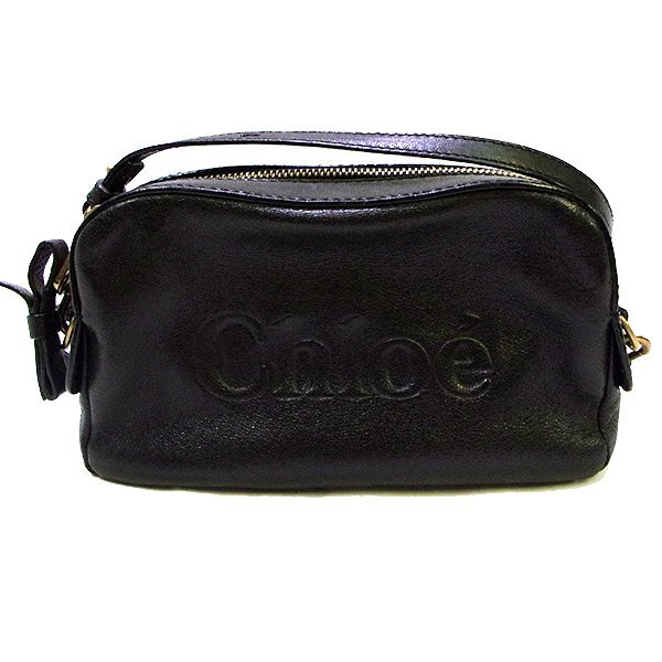 クロエ Chloe ロゴ ミニ ショルダーバッグ ポシェット 黒 レザー 【329997】_画像1