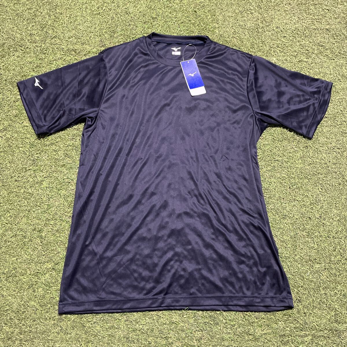 RR145-E07 MIZUNO ミズノ 12JA7T6214 Tシャツ 丸首 12JD7H2214 ハーフパンツ 2XOサイズ ネイビー スポーツ 2点まとめ 未使用 展示品 ウェア_画像2