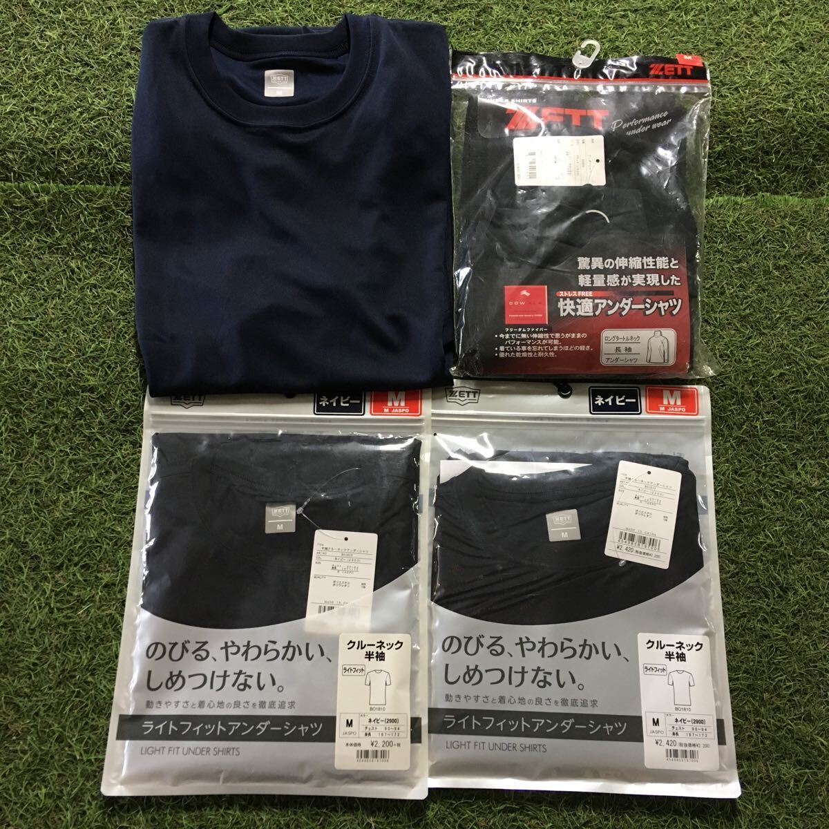 RR346-A52 ZETT ゼット クルーネック半袖 アンダーシャツ ベースボールTシャツ 野球 Mサイズ 4点まとめ 未使用 展示品 ウェア_画像1