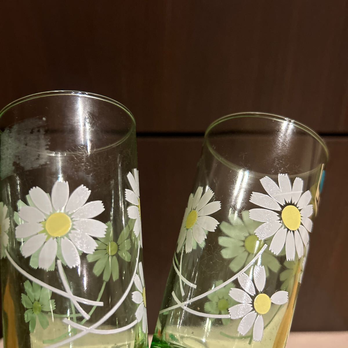 ate rear color glass ADERIAate rear Showa Retro .. floral print tumbler with legs 